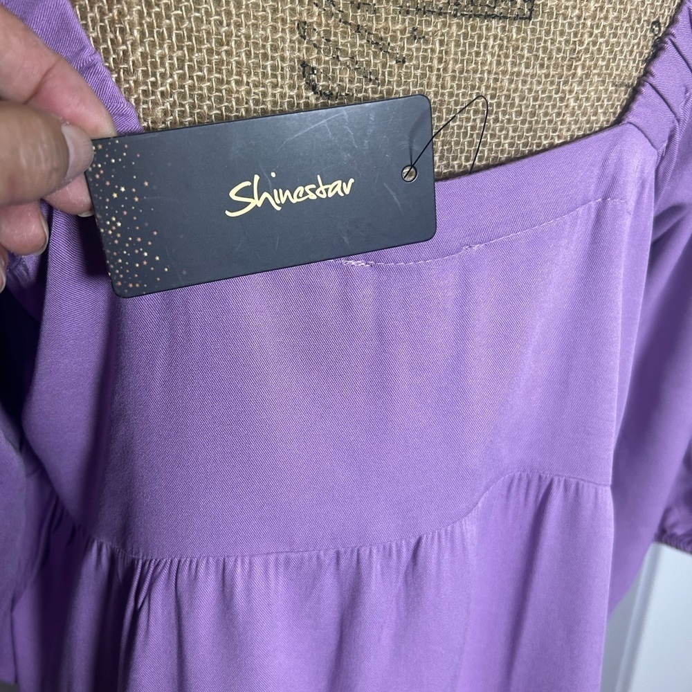 Shinestar Purple Pleated Sundress with Puff Sleeves - Picture 6 of 6